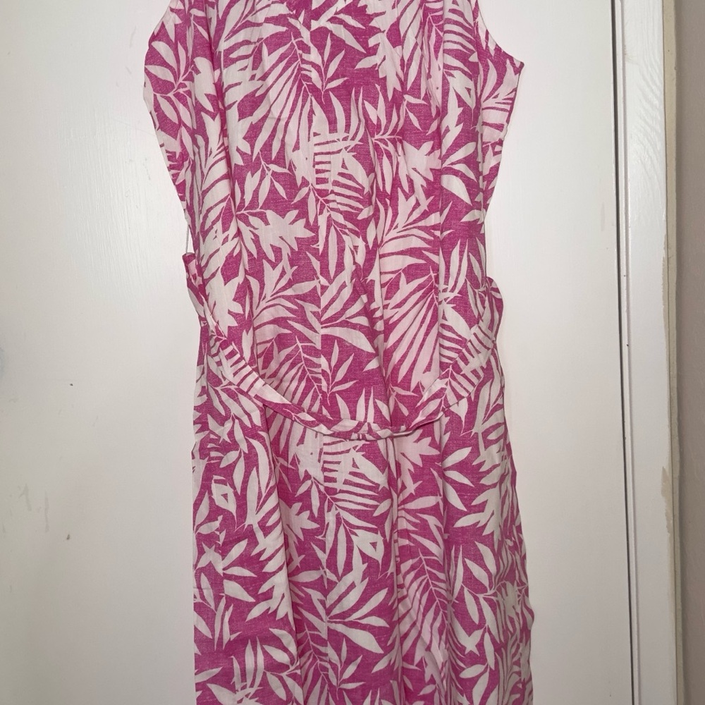 GAP Pink and White Leaf Print Midi Dress